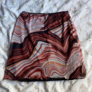 PrettyLittleThing Red and Black Swirl Mini Skirt